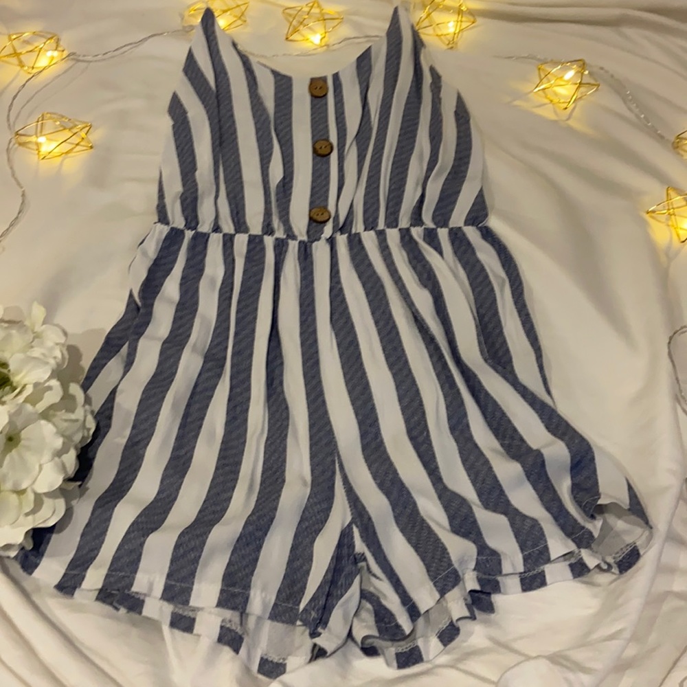 Blue and White Striped Romper